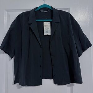 Zara Black Button Down Blouse